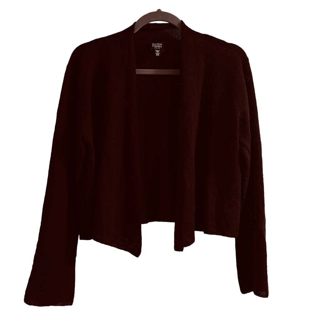 Eileen Fisher Womens S Brown Wool Knubby Knit Cardigan Sweater Short Academia